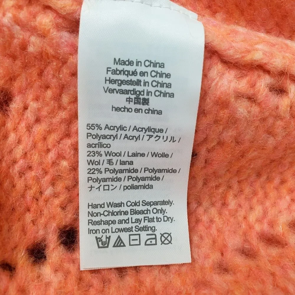 J. CREW Pointelle Crewneck Wool Blend Sweater XL Coral Balloon Sleeve Cozy Knit